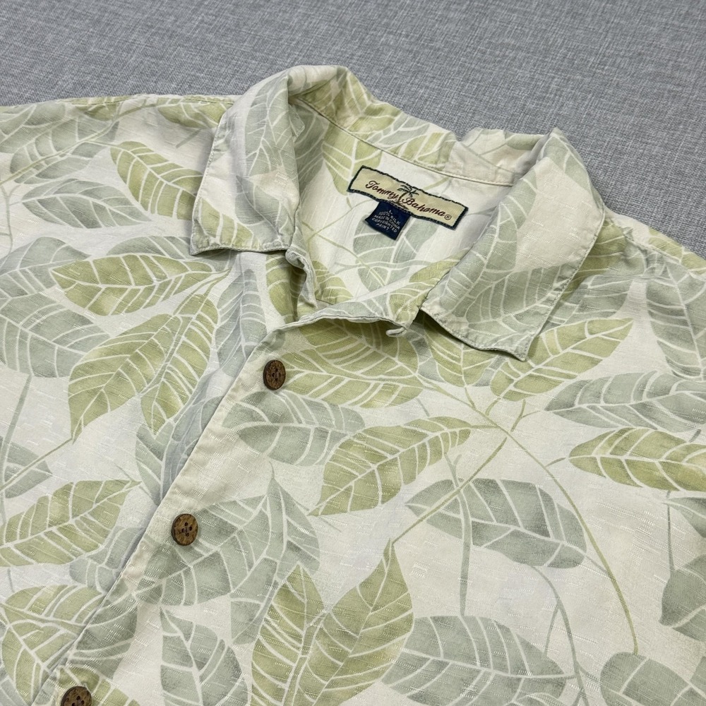Tommy Bahama Shirt Mens XL Green Floral Short Sleeve Button Up Silk Relaxed Fit